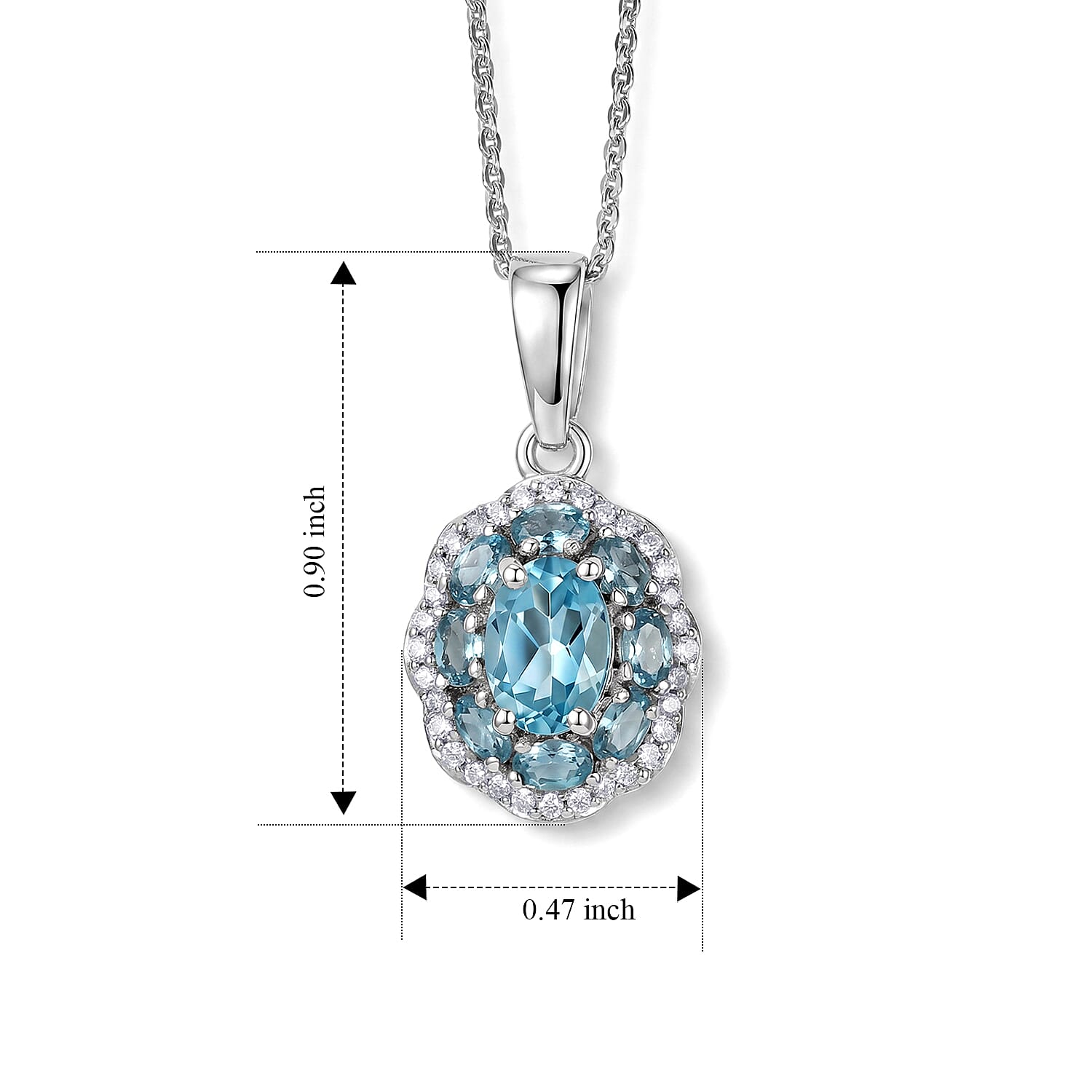 D'Joy Premium Betroka Blue Apatite and Moissanite 1.60 ctw Sea Royale Pendant Necklace (20 Inches) in Rhodium Over Sterling Silver