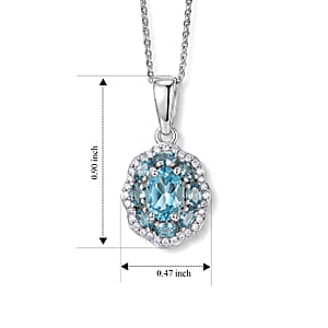 D'Joy Premium Betroka Blue Apatite and Moissanite 1.60 ctw Sea Royale Pendant Necklace (20 Inches) in Rhodium Over Sterling Silver