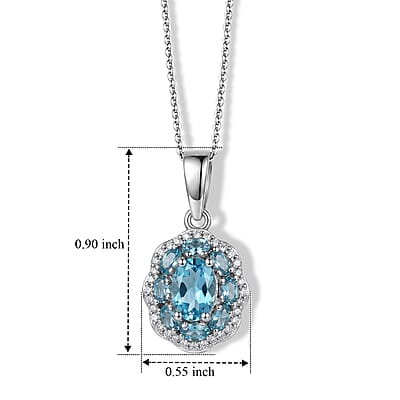 D'Joy Premium Betroka Blue Apatite and Moissanite 1.60 ctw Sea Royale Pendant Necklace (20 Inches) in Rhodium Over Sterling Silver