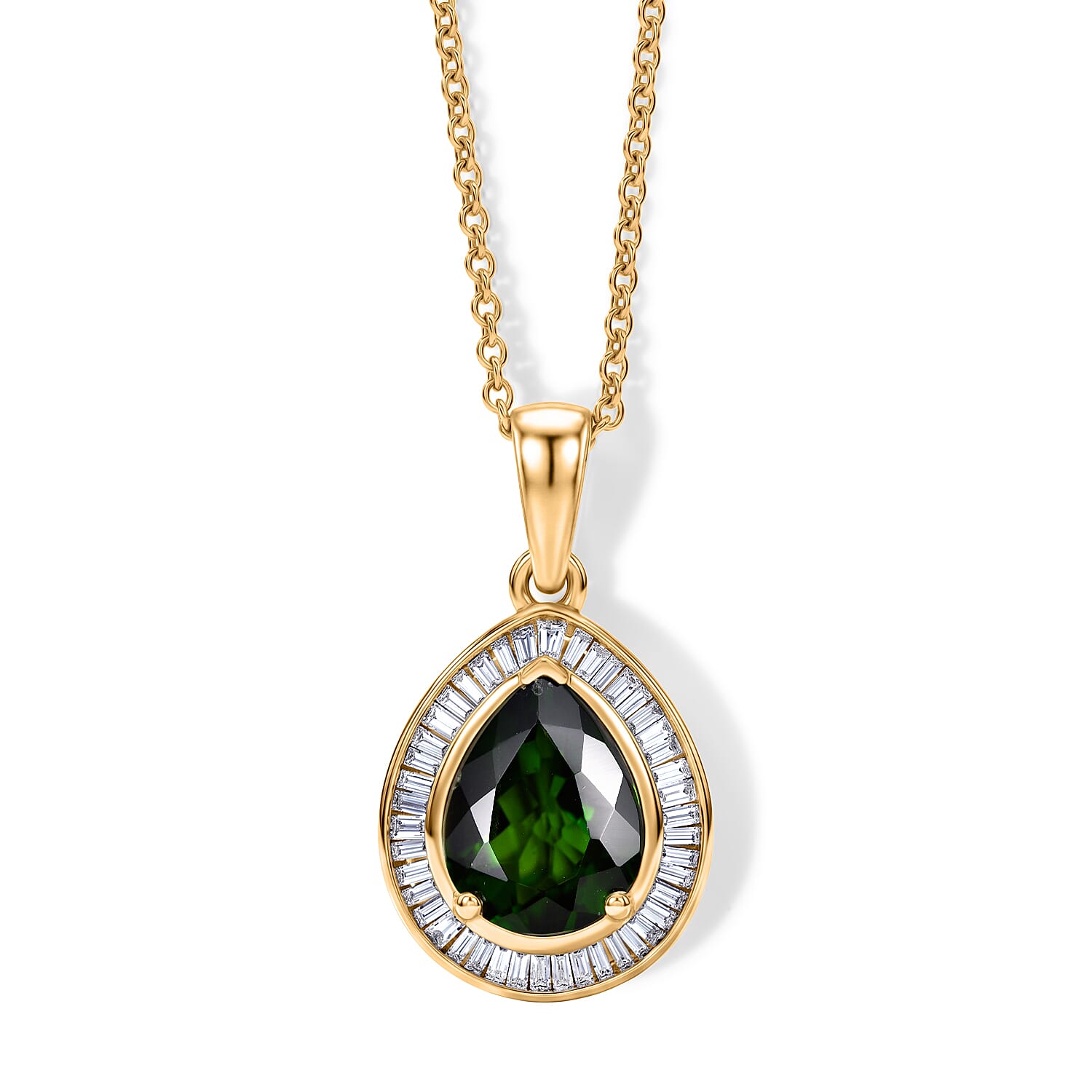 Luxoro Premium Chrome Diopside and Diamond I2 2.25 ctw Crowned Majesty Pendant Necklace in 10K Yellow Gold 20 Inches