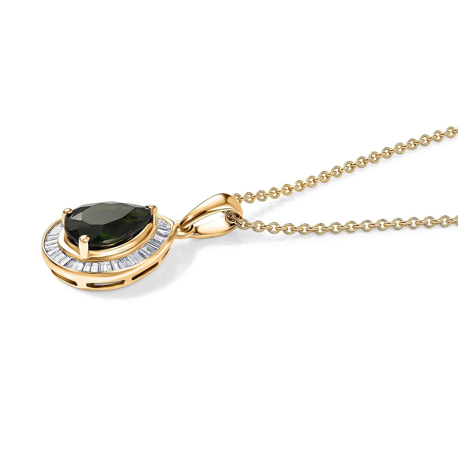 Luxoro Premium Chrome Diopside and Diamond I2 2.25 ctw Crowned Majesty Pendant Necklace in 10K Yellow Gold 20 Inches