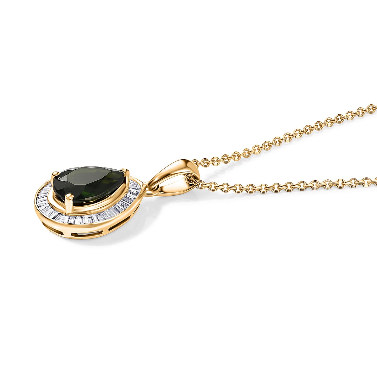 Luxoro 10K Yellow Gold Premium Chrome Diopside, Diamond (I2) (0.37 cts) Crowned Majesty Pendant Necklace (20 Inches) 2.25 ctw image number 1
