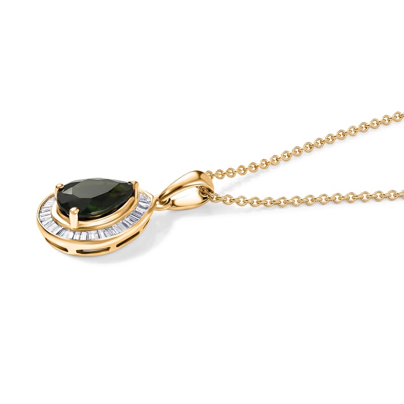 Luxoro Premium Chrome Diopside and Diamond I2 2.25 ctw Crowned Majesty Pendant Necklace in 10K Yellow Gold 20 Inches