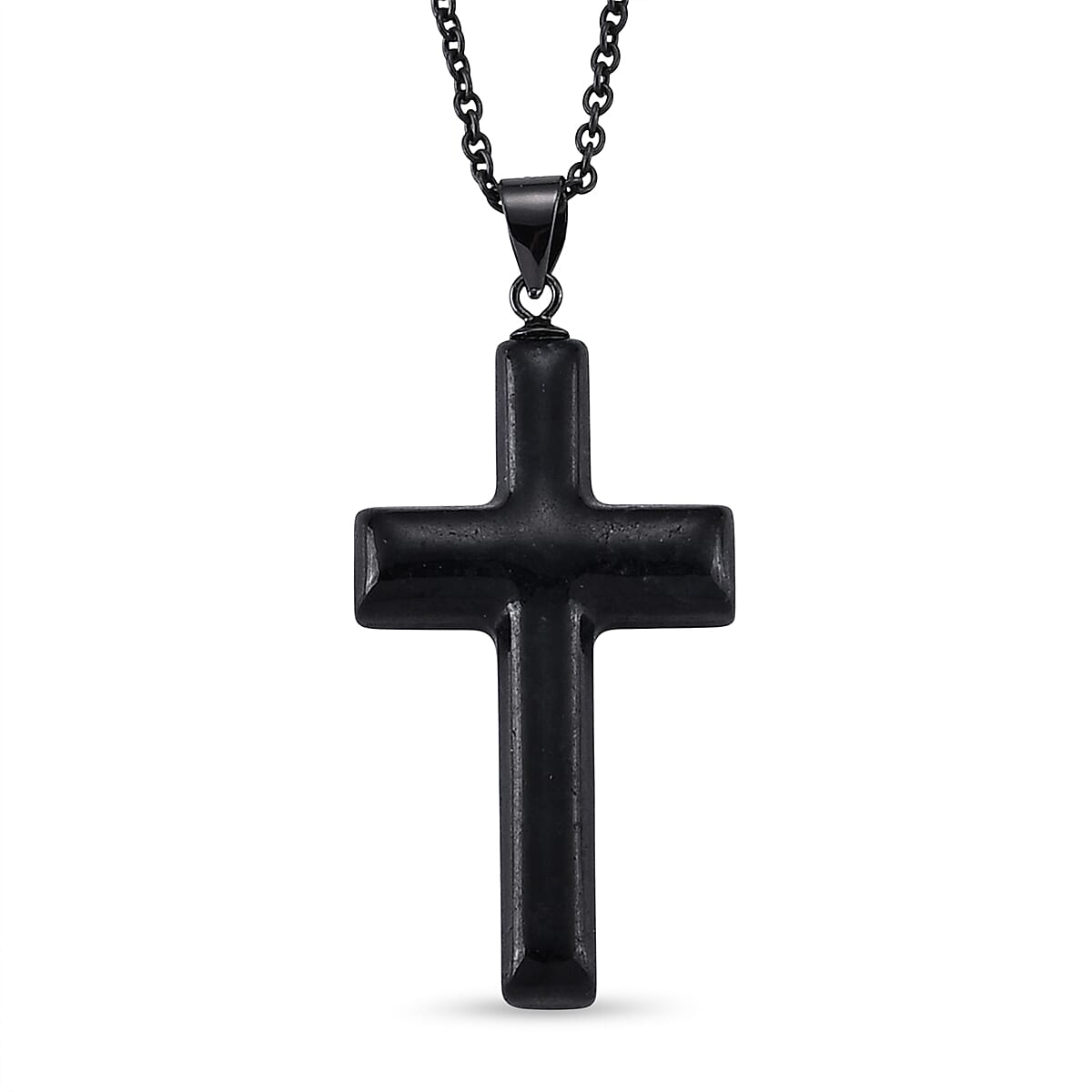 D'Joy Black Jade (D) 16.10 ctw Cross Men's Pendant in Sterling Silver with Stainless Steel Necklace (20 Inches)
