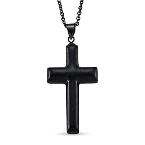 D'Joy Black Jade (D) 16.10 ctw Cross Men's Pendant in Sterling Silver with Stainless Steel Necklace (20 Inches) (Ships in 8-10 Days)