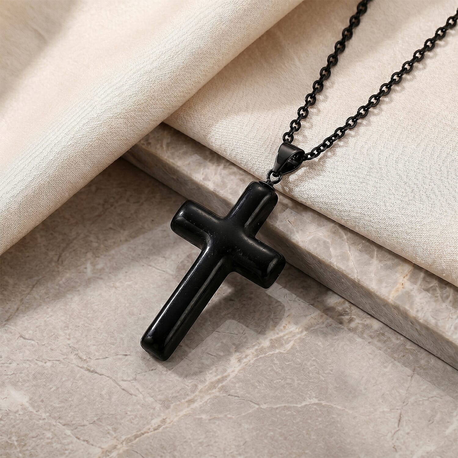D'Joy Black Jade (D) 16.10 ctw Cross Men's Pendant in Sterling Silver with Stainless Steel Necklace (20 Inches)