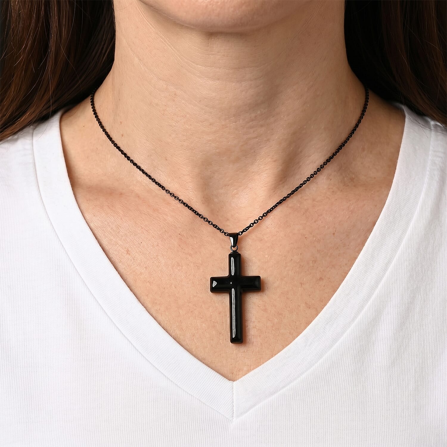 D'Joy Black Jade (D) 16.10 ctw Cross Men's Pendant in Sterling Silver with Stainless Steel Necklace (20 Inches)