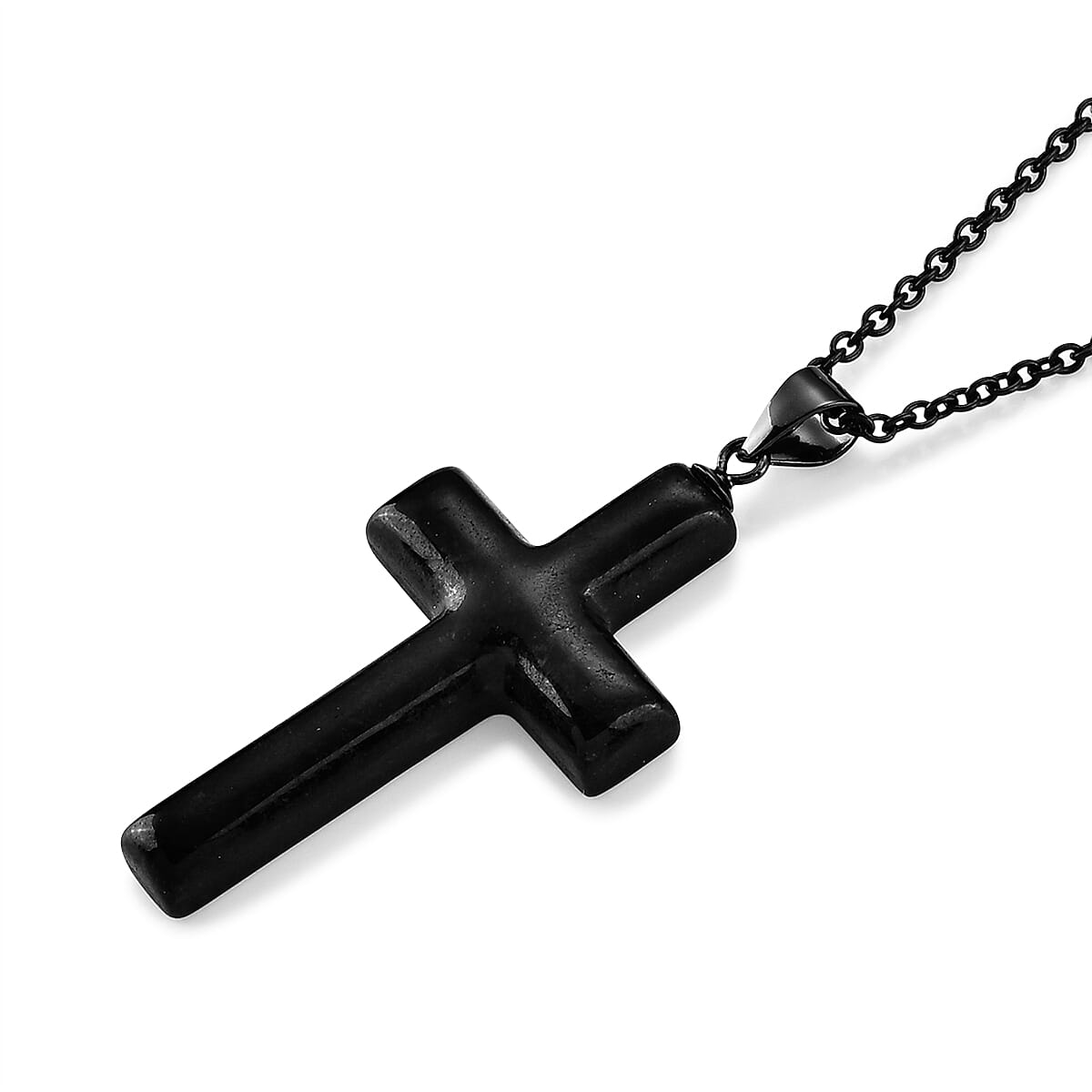 D'Joy Black Jade (D) 16.10 ctw Cross Men's Pendant in Sterling Silver with Stainless Steel Necklace (20 Inches)