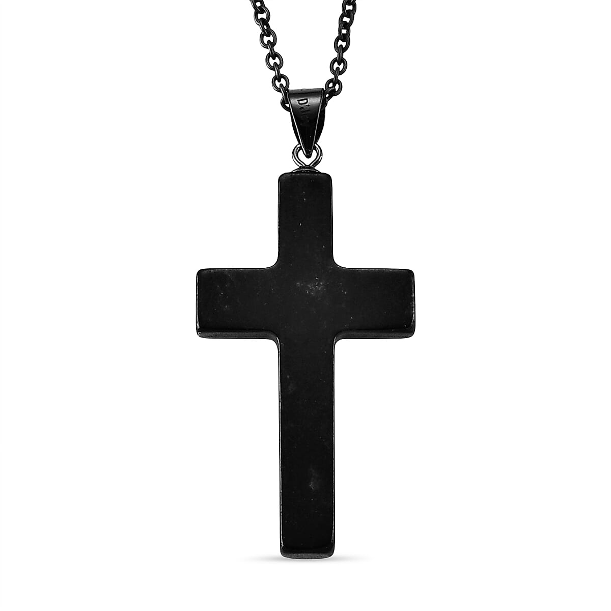 D'Joy Black Jade (D) 16.10 ctw Cross Men's Pendant in Sterling Silver with Stainless Steel Necklace (20 Inches)