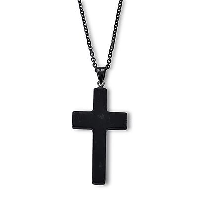 D'Joy Black Jade (D) 16.10 ctw Cross Men's Pendant in Sterling Silver with Stainless Steel Necklace (20 Inches)