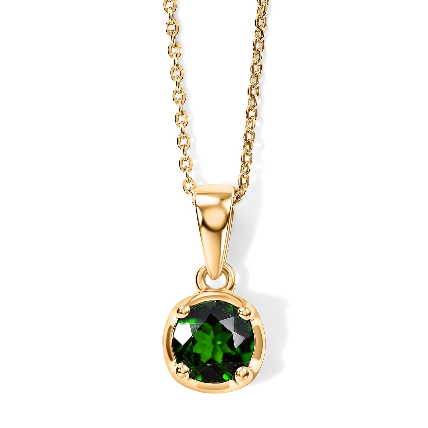 D'Joy Chrome Diopside 0.85 ctw Crown Solitaire Pendant Necklace in 18K Vermeil Yellow Gold Over Sterling Silver 20 Inches