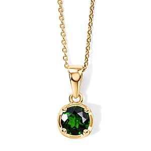 D'Joy Chrome Diopside 0.85 ctw Crown Solitaire Pendant Necklace in 18K Vermeil Yellow Gold Over Sterling Silver 20 Inches