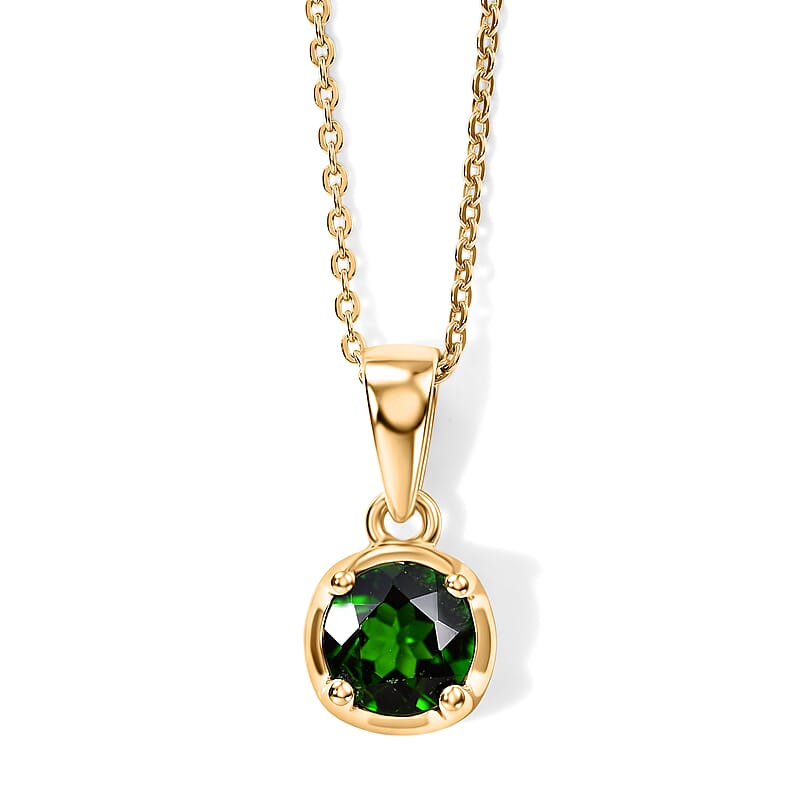 D'Joy Chrome Diopside 0.85 ctw Crown Solitaire Pendant Necklace in 18K Vermeil Yellow Gold Over Sterling Silver 20 Inches
