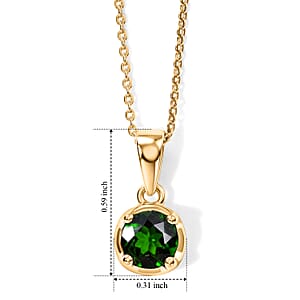 D'Joy Chrome Diopside 0.85 ctw Crown Solitaire Pendant Necklace in 18K Vermeil Yellow Gold Over Sterling Silver 20 Inches
