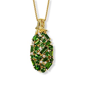 D'Joy Chrome Diopside, Moissanite Regal Garden Pendant Necklace (20 Inches) in 18K Vermeil YG Over Sterling Silver 3.65 ctw