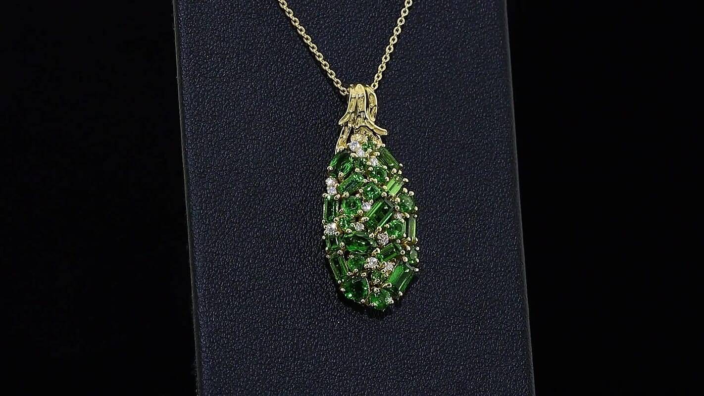 D'Joy Chrome Diopside, Moissanite Regal Garden Pendant Necklace (20 Inches) in 18K Vermeil YG Over Sterling Silver 3.65 ctw