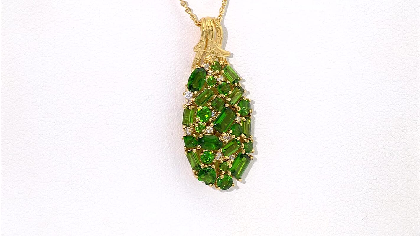 D'Joy Chrome Diopside, Moissanite Regal Garden Pendant Necklace (20 Inches) in 18K Vermeil YG Over Sterling Silver 3.65 ctw
