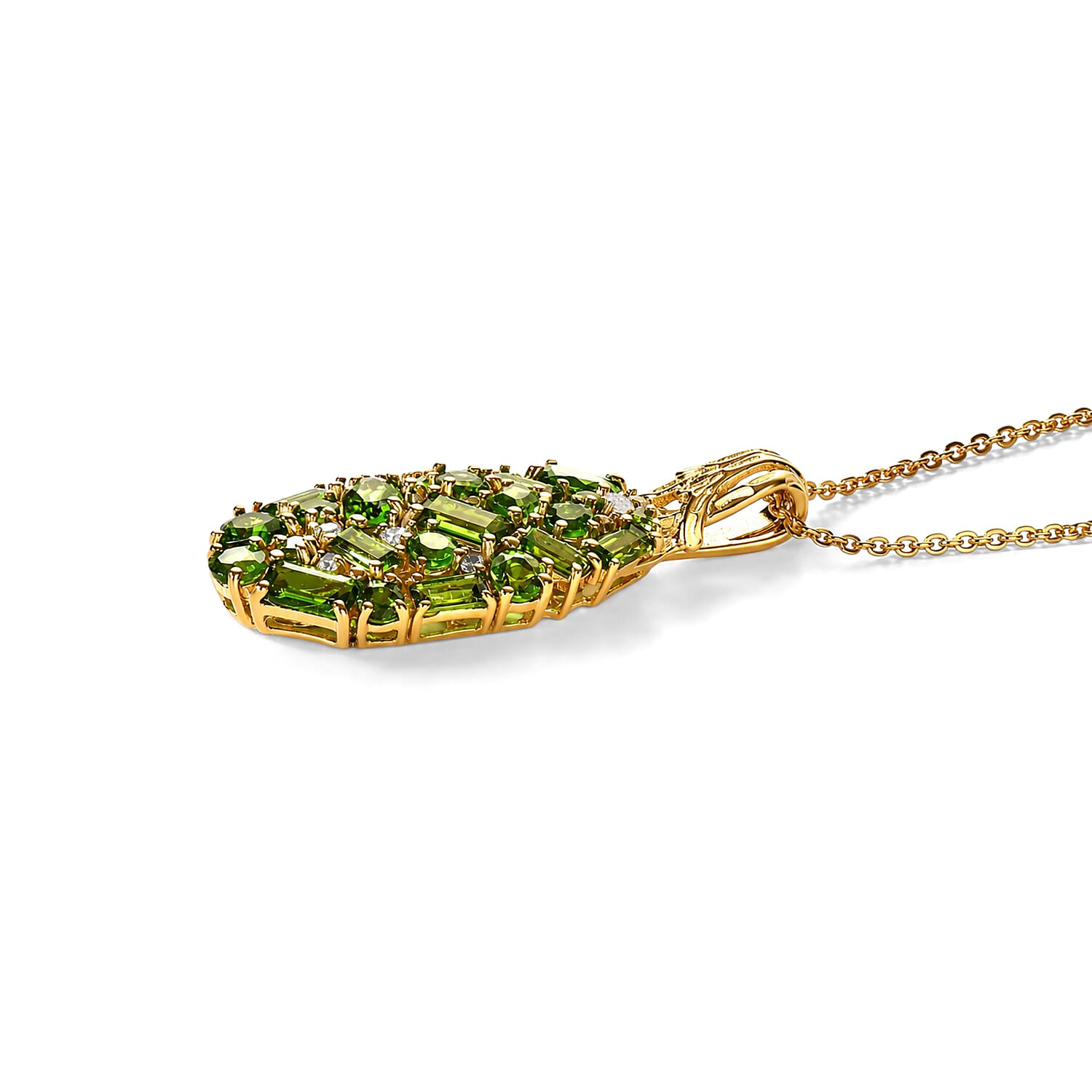 D'Joy Chrome Diopside and Moissanite 3.65 ctw Regal Garden Pendant Necklace in 18K Vermeil Yellow Gold Over Sterling Silver 20 Inches