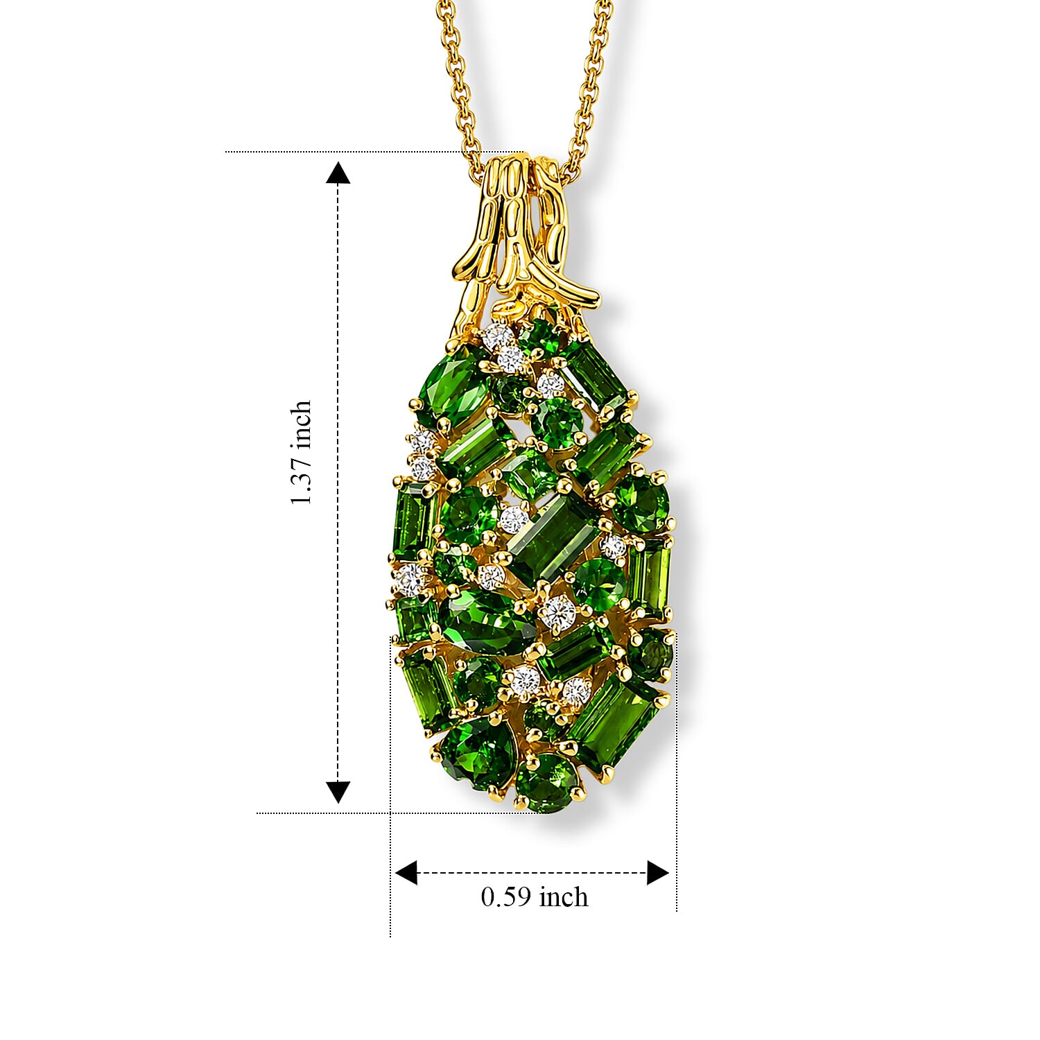D'Joy Chrome Diopside and Moissanite 3.65 ctw Regal Garden Pendant Necklace in 18K Vermeil Yellow Gold Over Sterling Silver 20 Inches