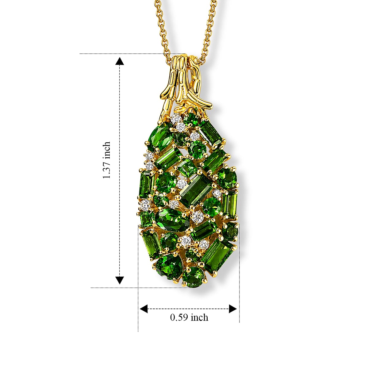 D'Joy Chrome Diopside, Moissanite Regal Garden Pendant Necklace (20 Inches) in 18K Vermeil YG Over Sterling Silver 3.65 ctw image number 2