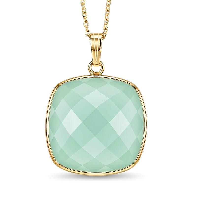Checkerboard Cut Chalcedony 24.65 ctw Pendant Necklace in 14K Yellow Gold Over Sterling Silver 18 Inches