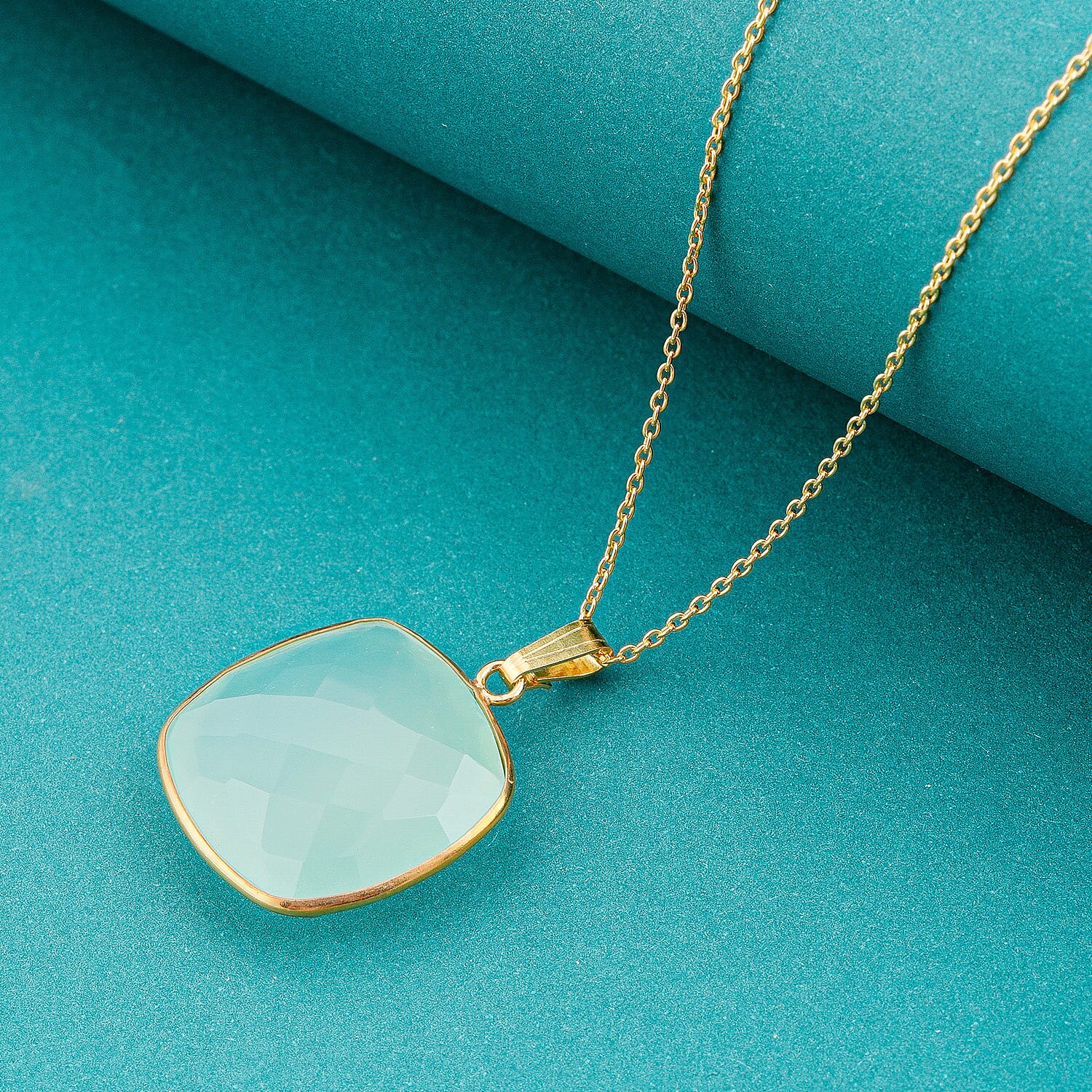 Checkerboard Cut Chalcedony 24.65 ctw Pendant Necklace in 14K Yellow Gold Over Sterling Silver 18 Inches
