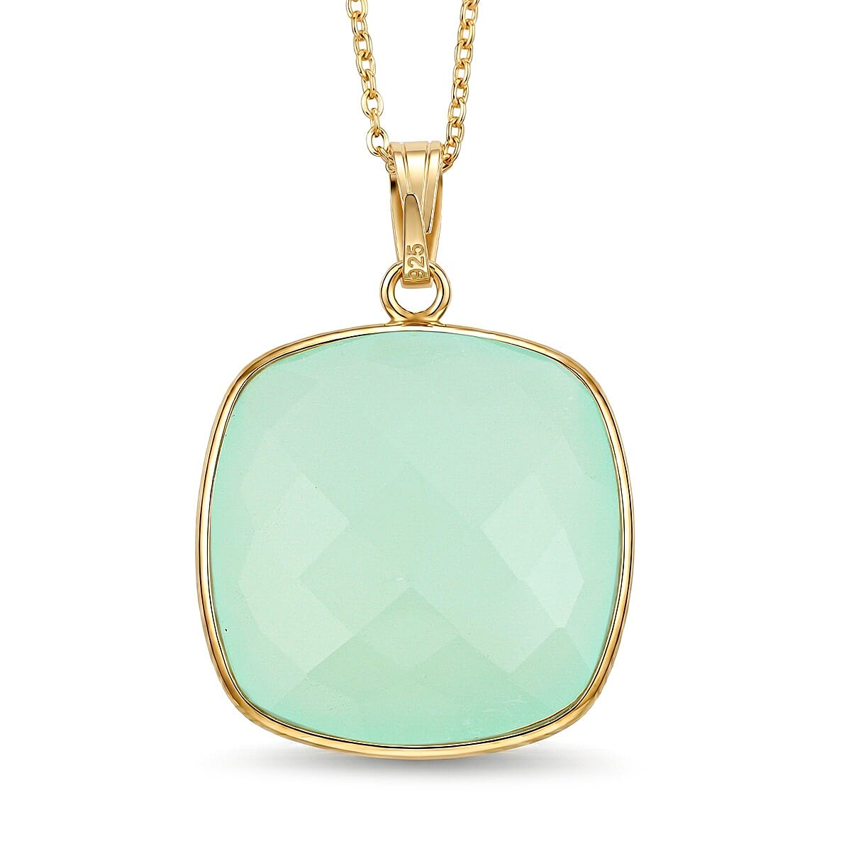 Checkerboard Cut Chalcedony 24.65 ctw Pendant Necklace in 14K Yellow Gold Over Sterling Silver 18 Inches