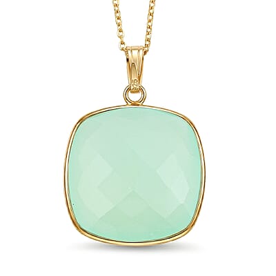 Checkerboard Cut Chalcedony 24.65 ctw Pendant Necklace in 14K Yellow Gold Over Sterling Silver 18 Inches