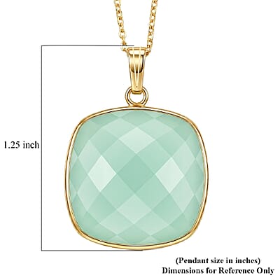 Checkerboard Cut Chalcedony 24.65 ctw Pendant Necklace in 14K Yellow Gold Over Sterling Silver 18 Inches