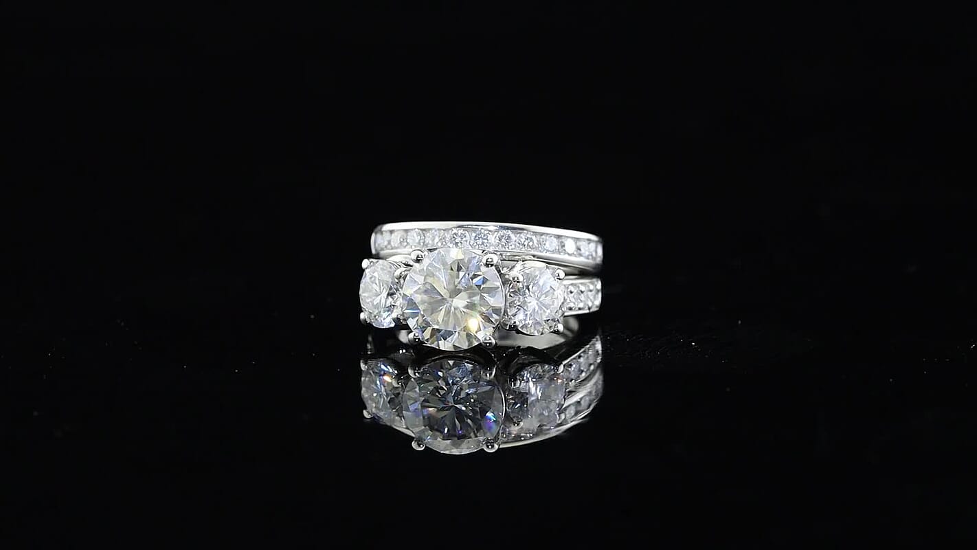 D'Joy Moissanite (Ovl 10x8mm) Set of 2 Rhythm of Time Ring in Rhodium Over Sterling Silver (Size 6) 6.90 ctw 4493281
