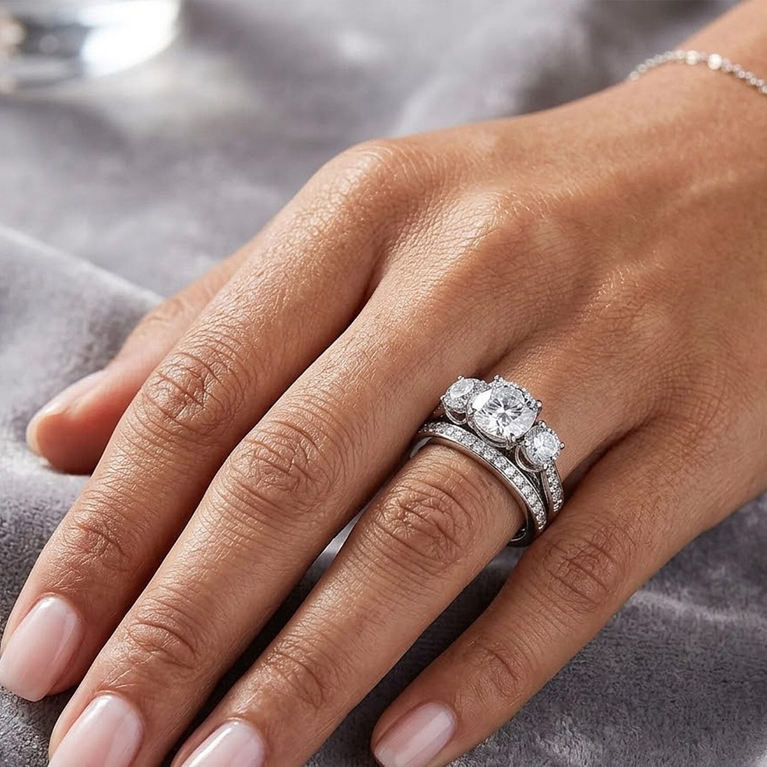 D'Joy Moissanite 5.15 ctw Set of 2 Rhythm of Time Ring in Rhodium Over Sterling Silver (Size 5)