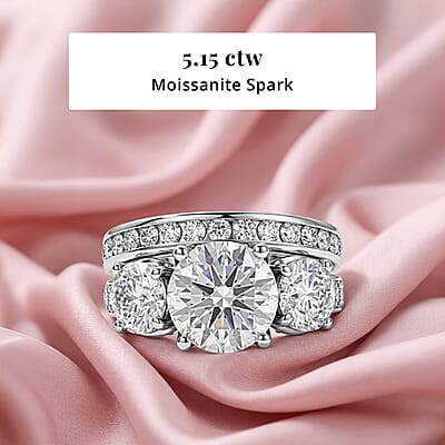 D'Joy Moissanite 5.15 ctw Set of 2 Rhythm of Time Ring in Rhodium Over Sterling Silver (Size 5)