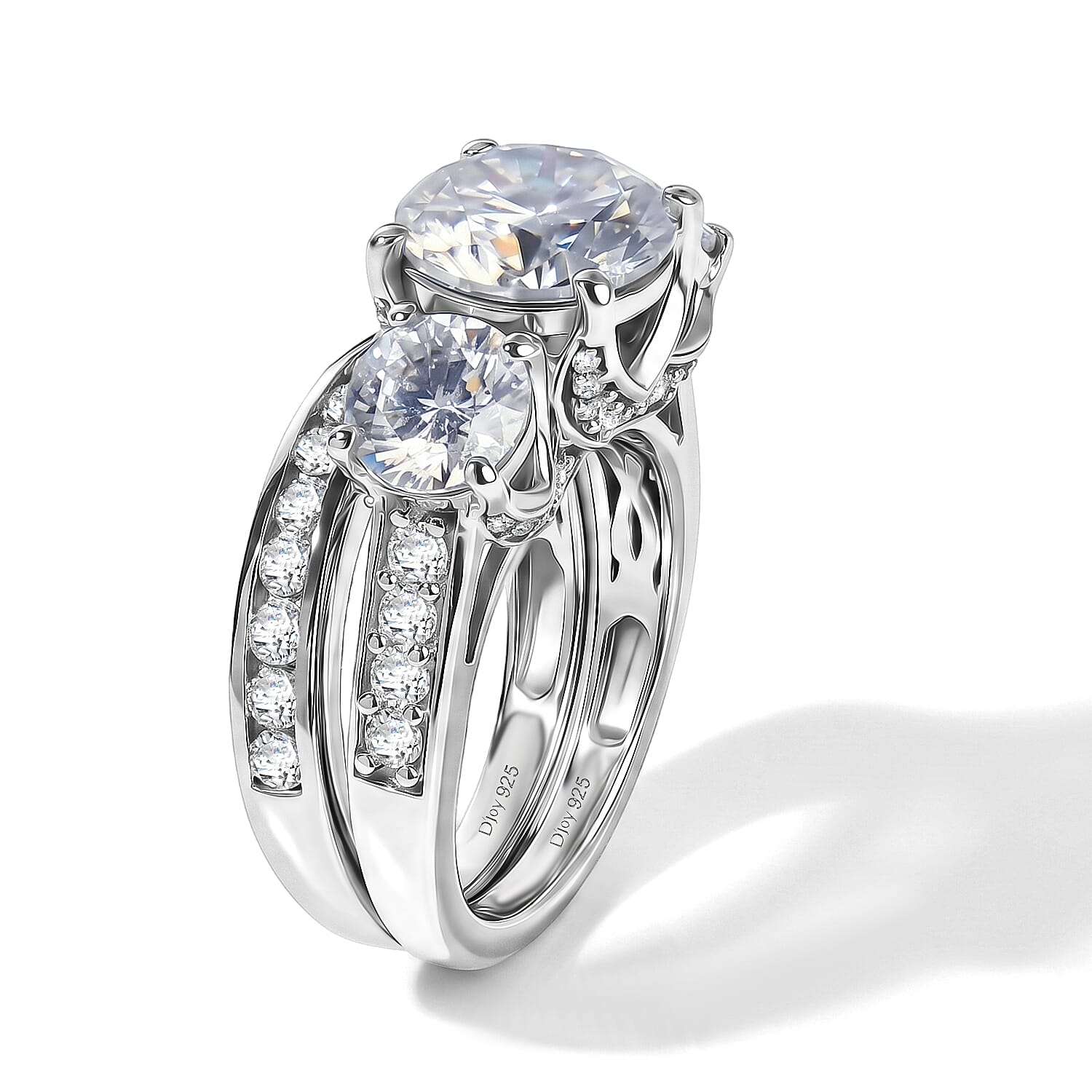 D'Joy Moissanite 5.15 ctw Set of 2 Ring in Rhodium Over Sterling Silver (Size 5)