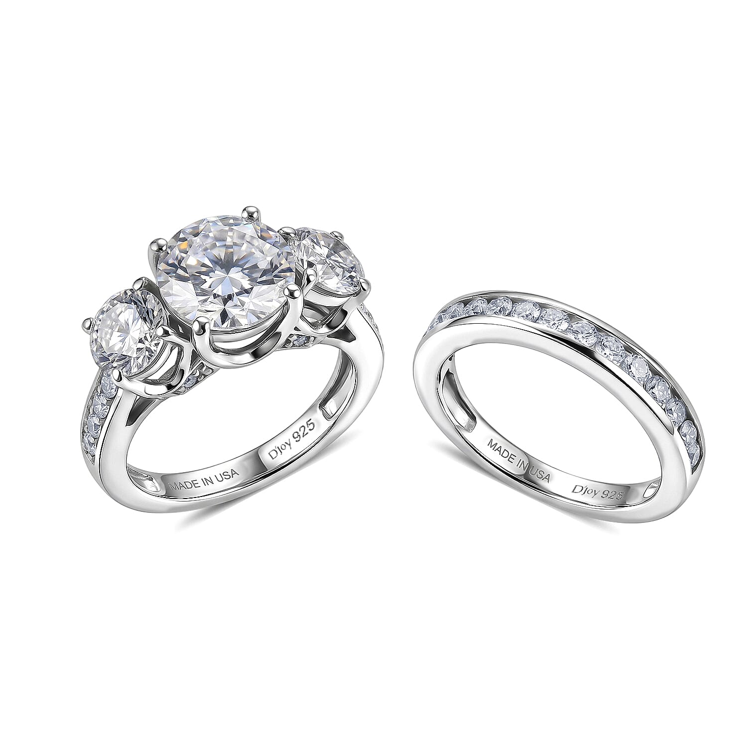 D'Joy Moissanite 5.15 ctw Set of 2 Ring in Rhodium Over Sterling Silver (Size 5)