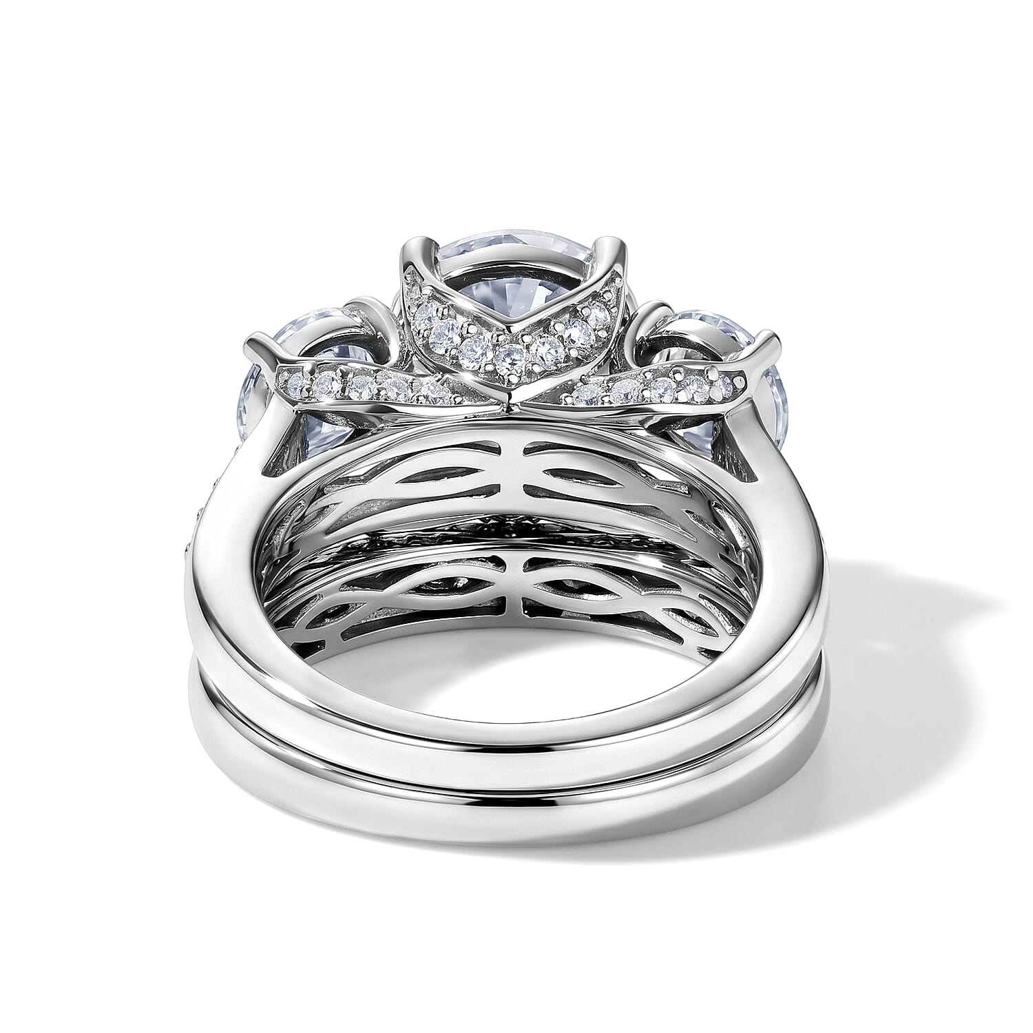 D'Joy Moissanite 5.15 ctw Set of 2 Ring in Rhodium Over Sterling Silver (Size 5)