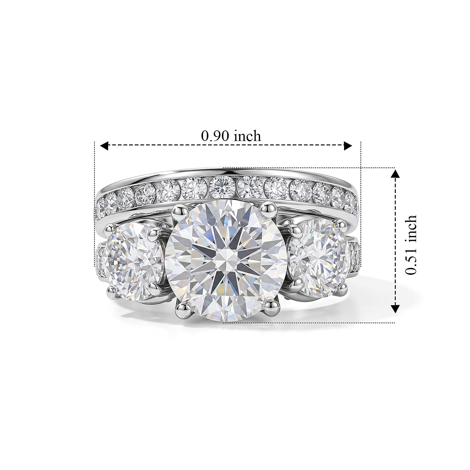 D'Joy Moissanite 5.15 ctw Set of 2 Ring in Rhodium Over Sterling Silver (Size 5)