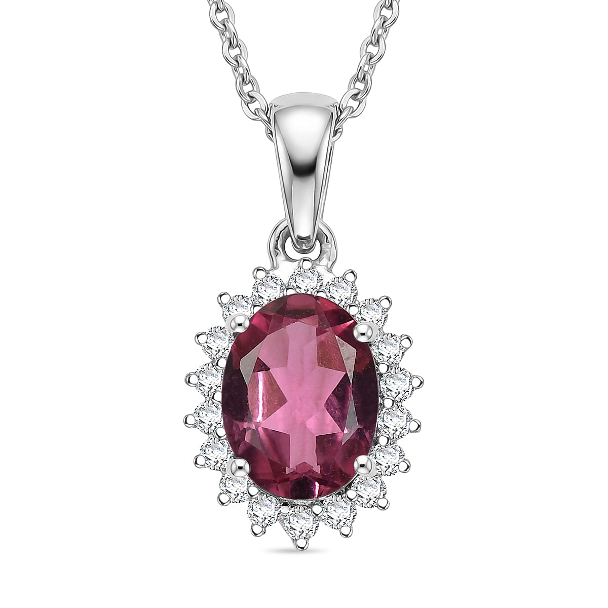 D'Joy Premium Ouro Fino Rubellite and Diamond 1.65 ctw Pendant Necklace in Rhodium Over Sterling Silver 20 Inches