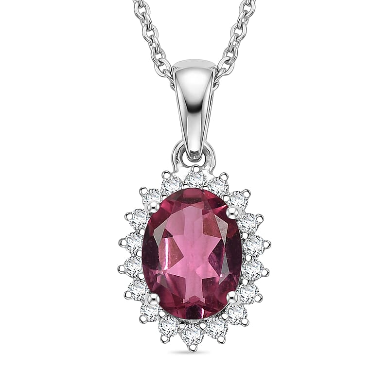 D'Joy Premium Ouro Fino Rubellite and Diamond 1.65 ctw Pendant Necklace in Rhodium Over Sterling Silver 20 Inches
