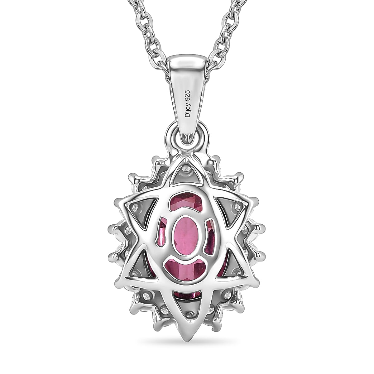 D'Joy Premium Ouro Fino Rubellite and Diamond 1.65 ctw Pendant Necklace in Rhodium Over Sterling Silver 20 Inches