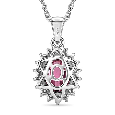 D'Joy Premium Ouro Fino Rubellite and Diamond 1.65 ctw Pendant Necklace in Rhodium Over Sterling Silver 20 Inches