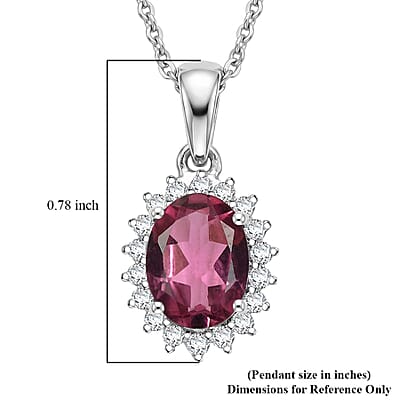 D'Joy Premium Ouro Fino Rubellite and Diamond 1.65 ctw Pendant Necklace in Rhodium Over Sterling Silver 20 Inches