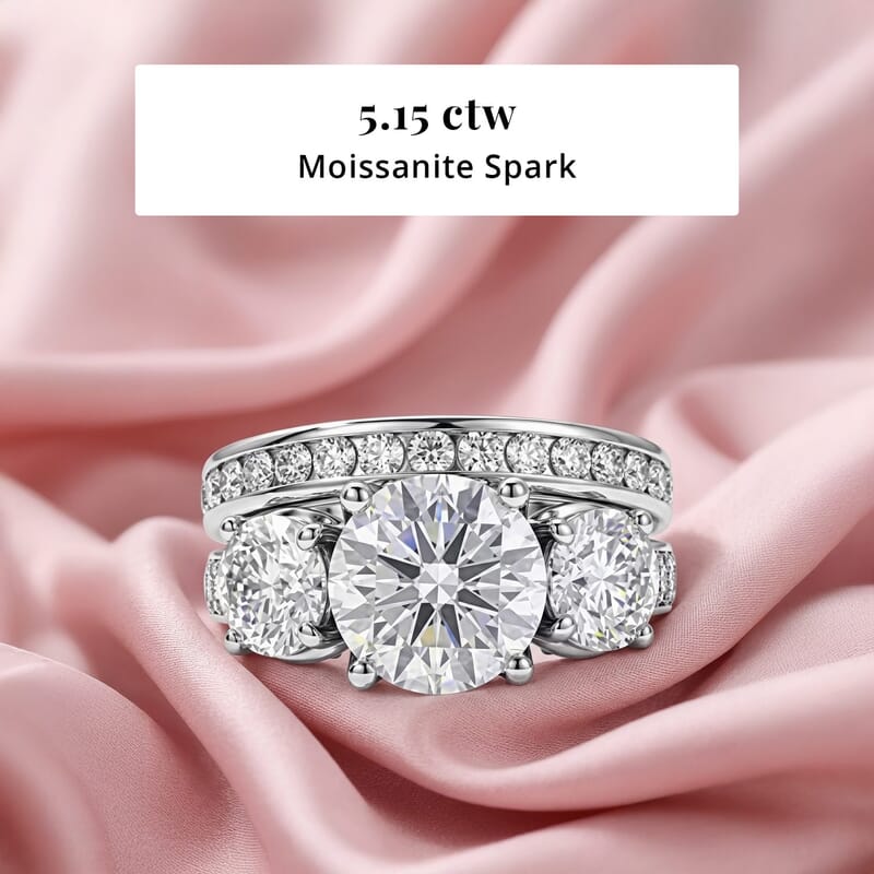 D'Joy Moissanite 5.15 ctw Set of 2 Rhythm of Time Ring in Rhodium Over Sterling Silver (Size 8)