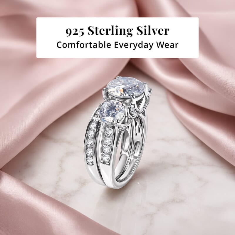 D'Joy Moissanite 5.15 ctw Set of 2 Rhythm of Time Ring in Rhodium Over Sterling Silver (Size 8)