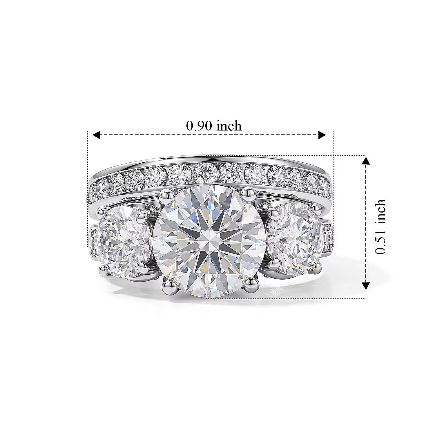 D'Joy Moissanite 5.15 ctw Set of 2 Rhythm of Time Ring in Rhodium Over Sterling Silver (Size 8)