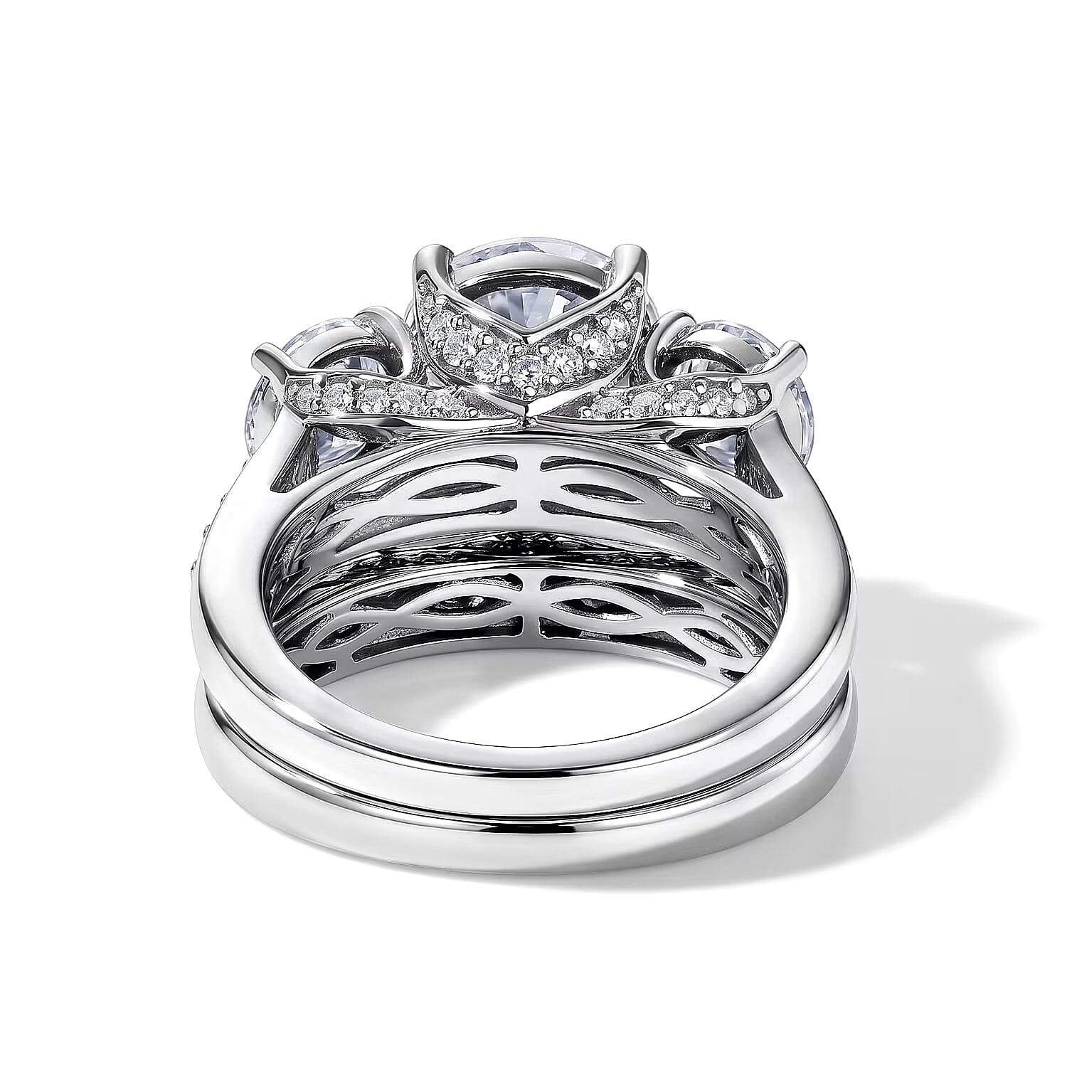 D'Joy Moissanite 5.15 ctw Set of 2 Rhythm of Time Ring in Rhodium Over Sterling Silver (Size 8)