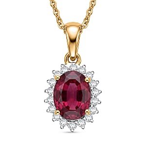 D'Joy Premium Ouro Fino Rubellite and Diamond 1.70 ctw Pendant Necklace in 18K Vermeil Yellow Gold Over Sterling Silver (20 Inches)