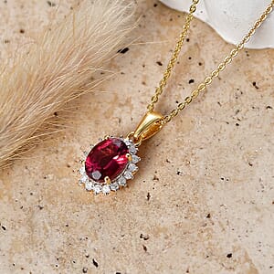 D'Joy Premium Ouro Fino Rubellite and Diamond 1.70 ctw Pendant Necklace in 18K Vermeil Yellow Gold Over Sterling Silver (20 Inches)