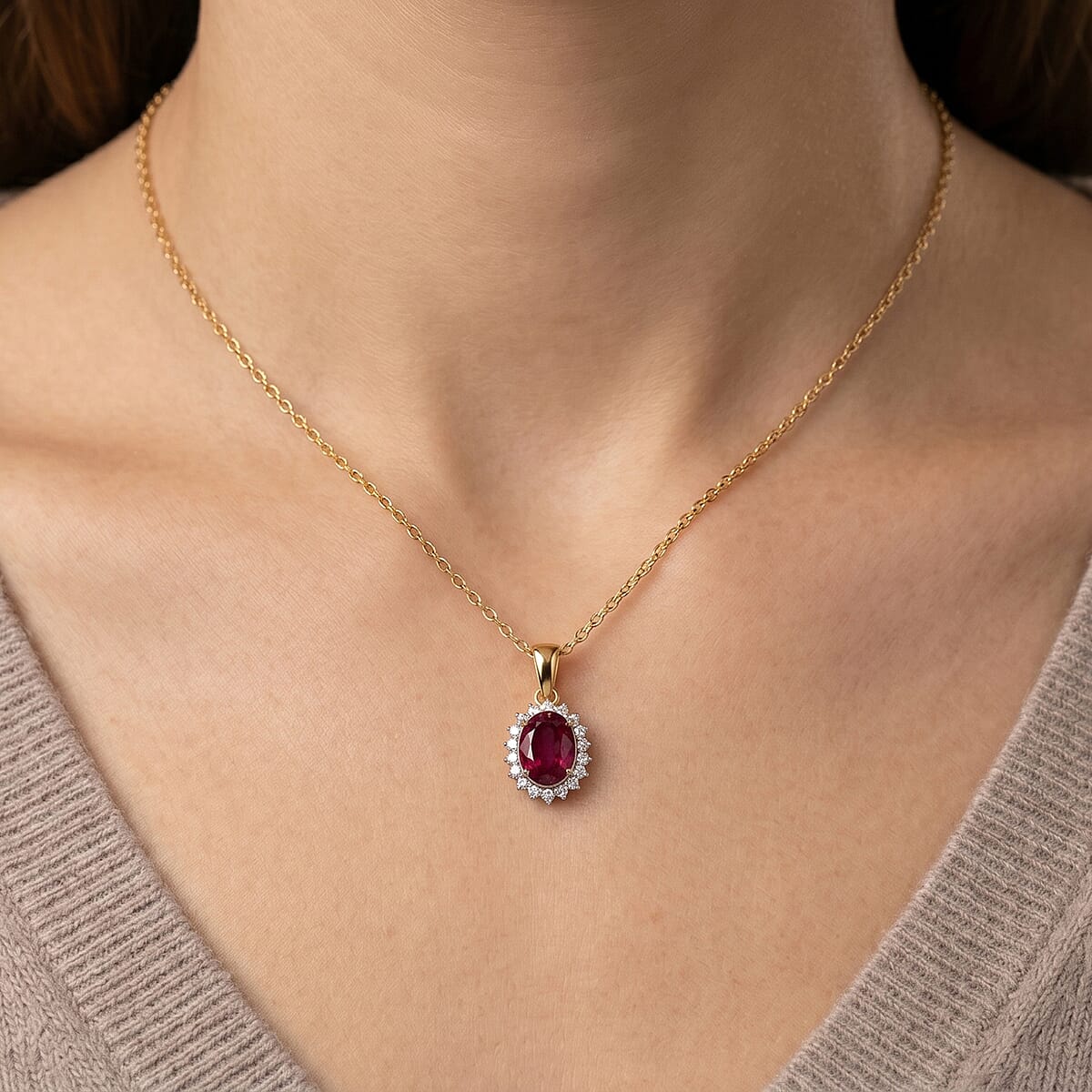 D'Joy Premium Ouro Fino Rubellite and Diamond 1.70 ctw Pendant Necklace in 18K Vermeil Yellow Gold Over Sterling Silver (20 Inches) image number 2