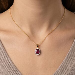 D'Joy Premium Ouro Fino Rubellite and Diamond 1.70 ctw Pendant Necklace in 18K Vermeil Yellow Gold Over Sterling Silver (20 Inches)