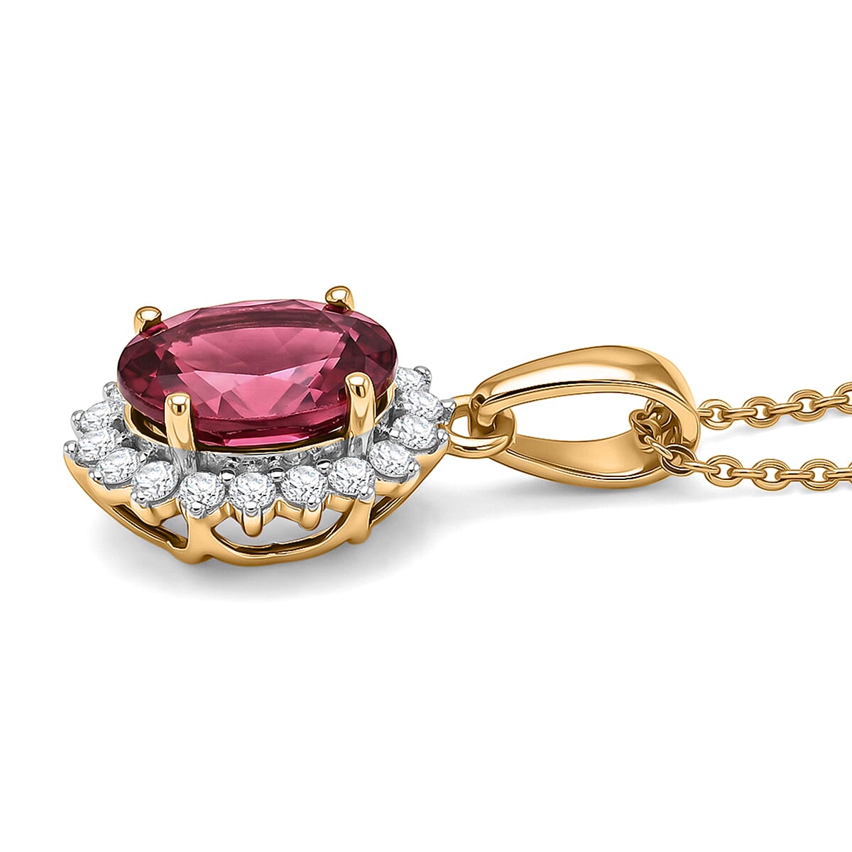 D'Joy Premium Ouro Fino Rubellite and Diamond 1.70 ctw Pendant Necklace in 18K Vermeil Yellow Gold Over Sterling Silver (20 Inches) image number 3